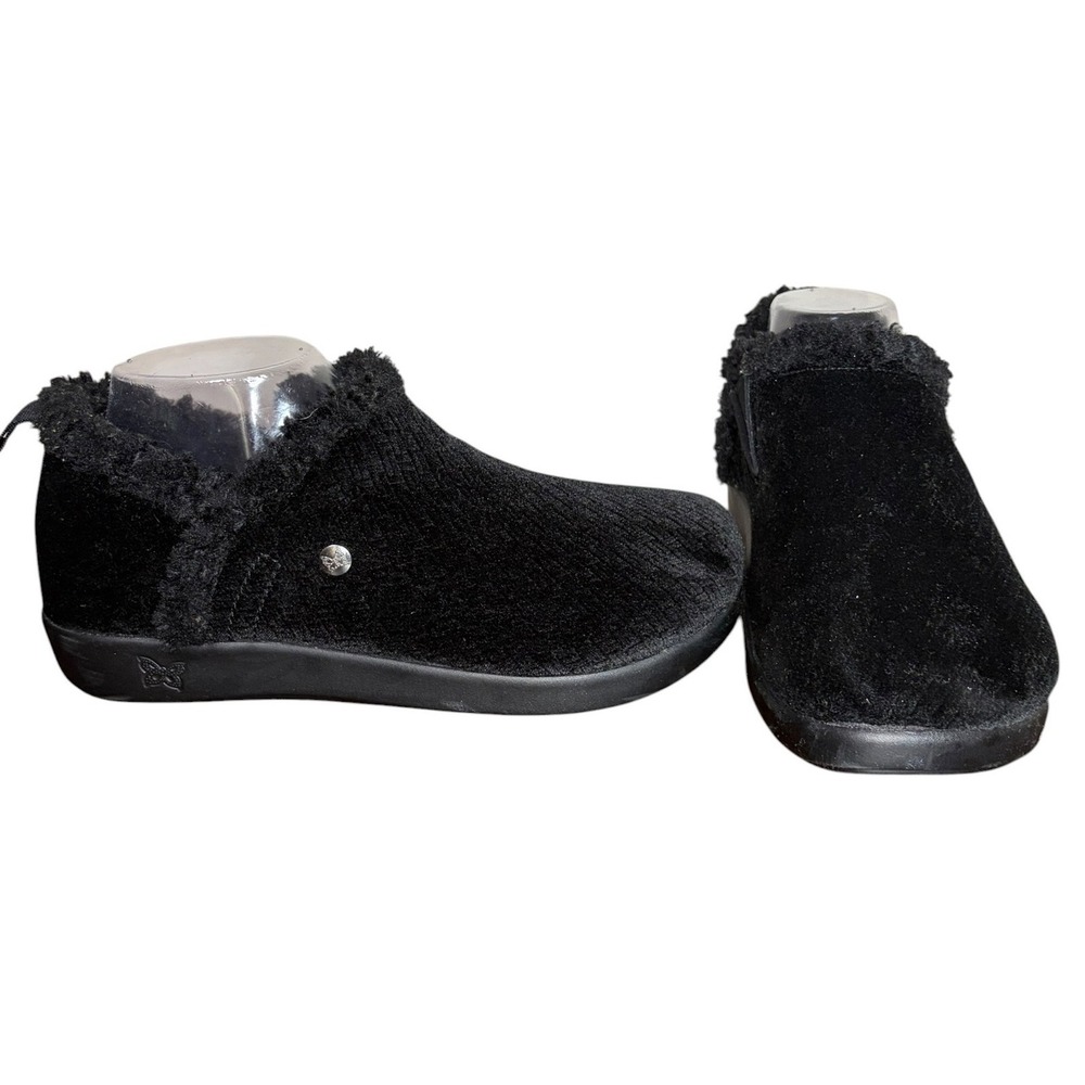 Alegria Black Slip On Comfort Shoe‎ Faux Fur Trim Women's Size 10.5
